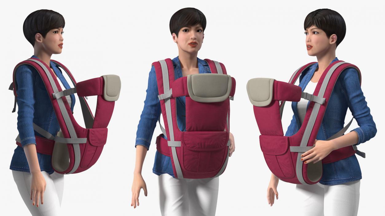 3D Woman with Baby Carrier Pink model