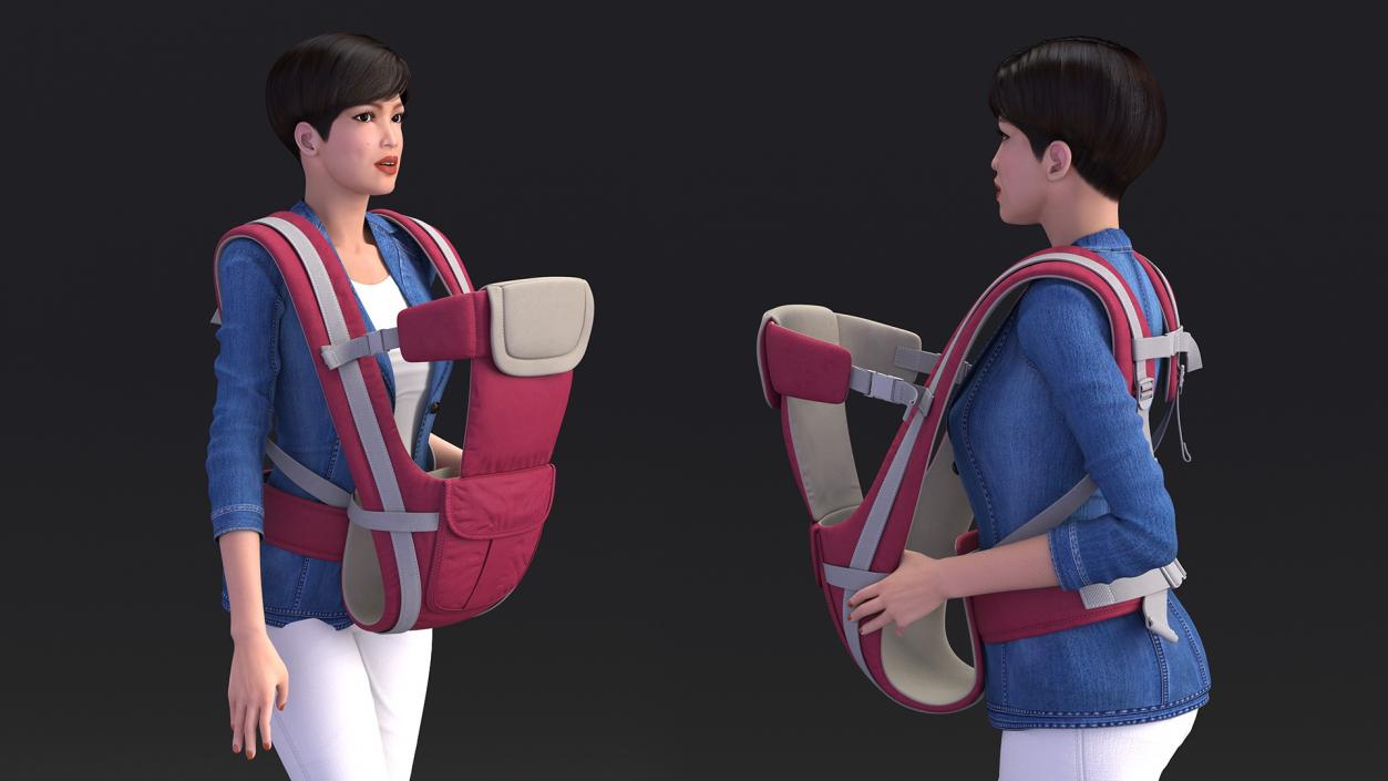 3D Woman with Baby Carrier Pink model