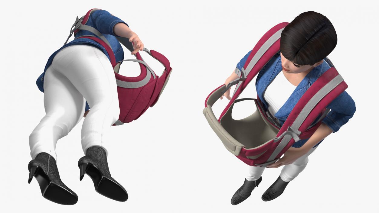 3D Woman with Baby Carrier Pink model