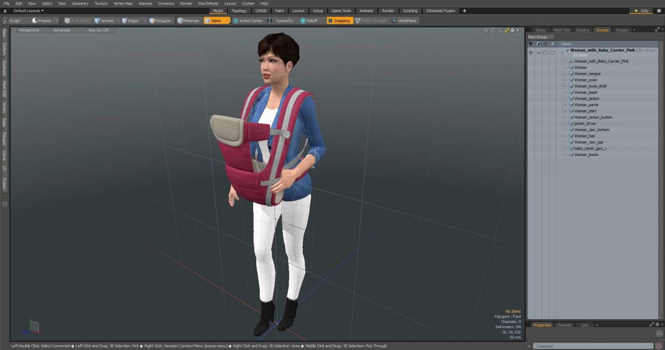 3D Woman with Baby Carrier Pink model