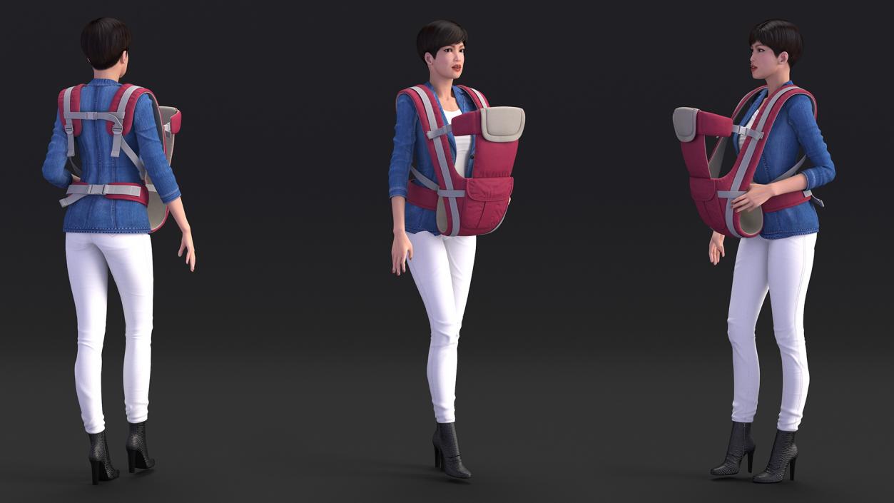 3D Woman with Baby Carrier Pink model