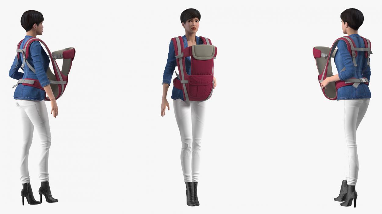 3D Woman with Baby Carrier Pink model