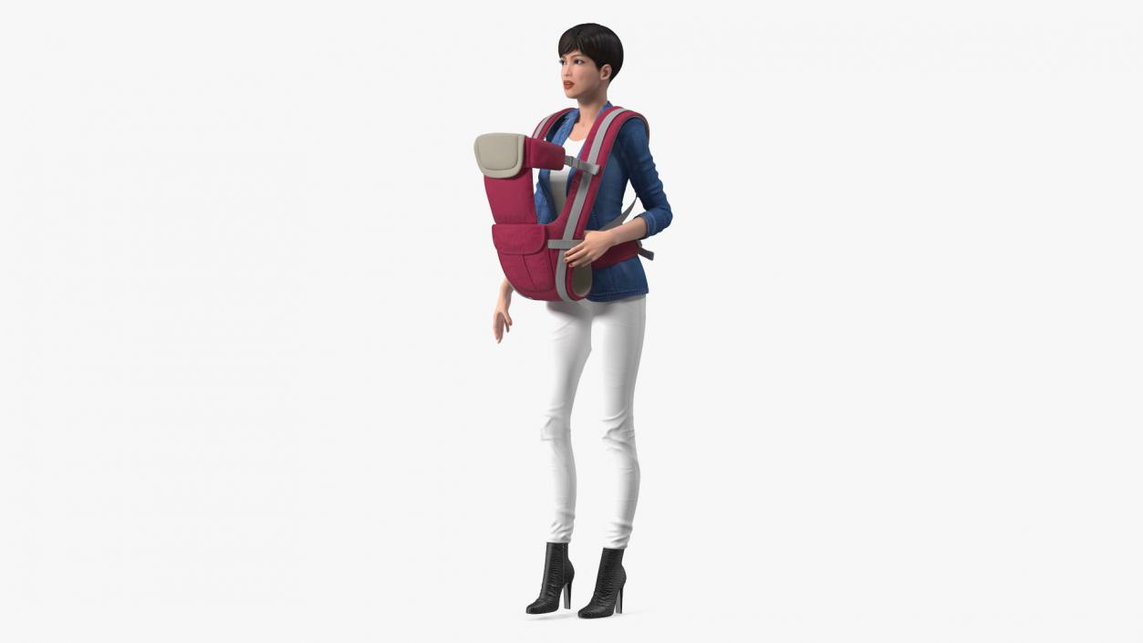 3D Woman with Baby Carrier Pink model