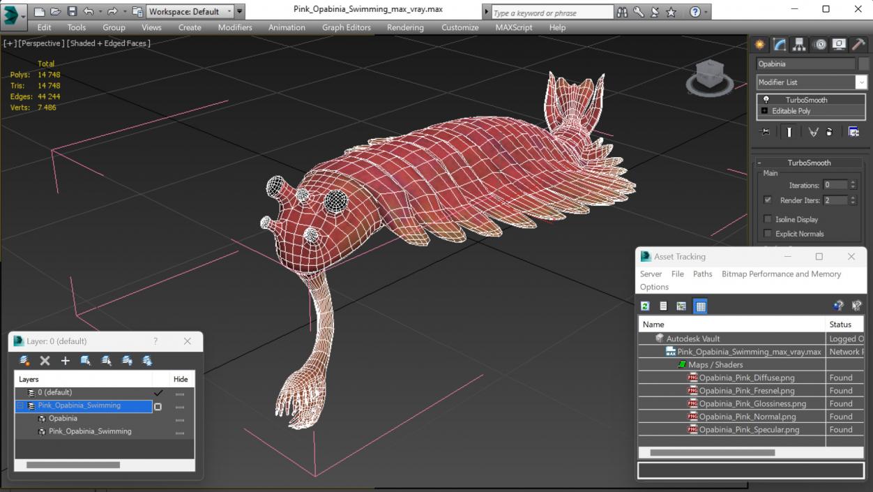 Pink Opabinia Swimming 3D