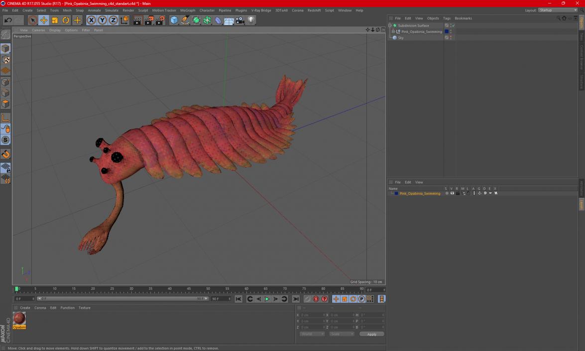 Pink Opabinia Swimming 3D