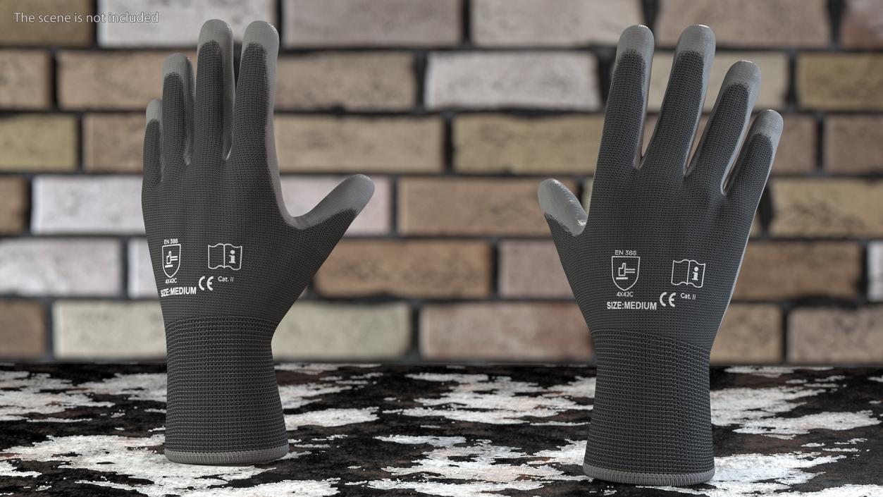 3D model Safety Work Gloves Gray Rigged