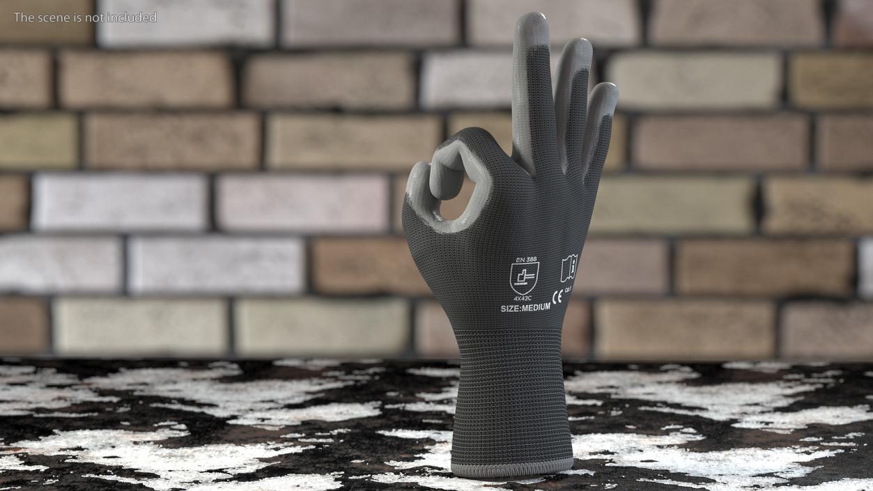 3D model Safety Work Gloves Gray Rigged