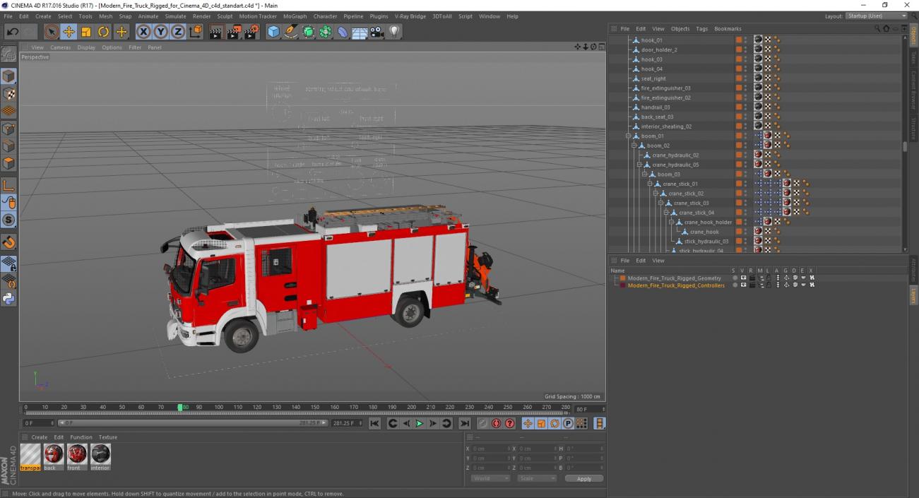 3D Modern Fire Truck Rigged for Cinema 4D model