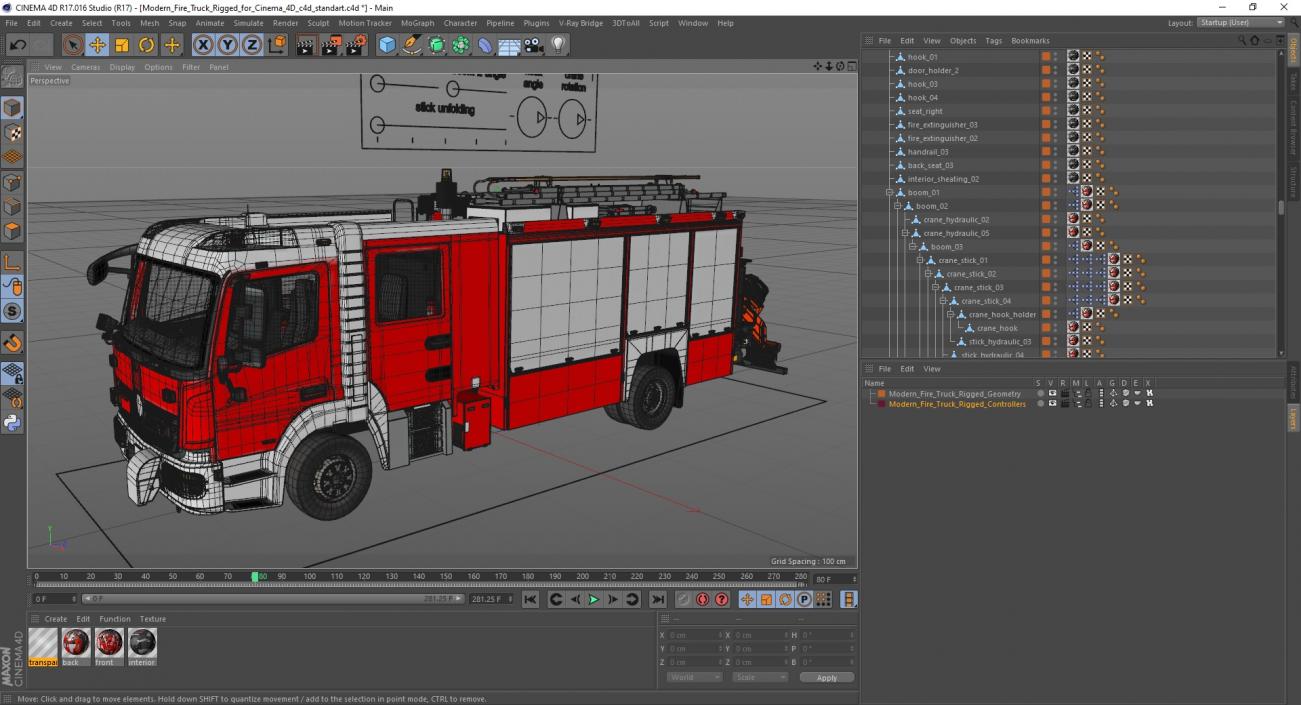 3D Modern Fire Truck Rigged for Cinema 4D model