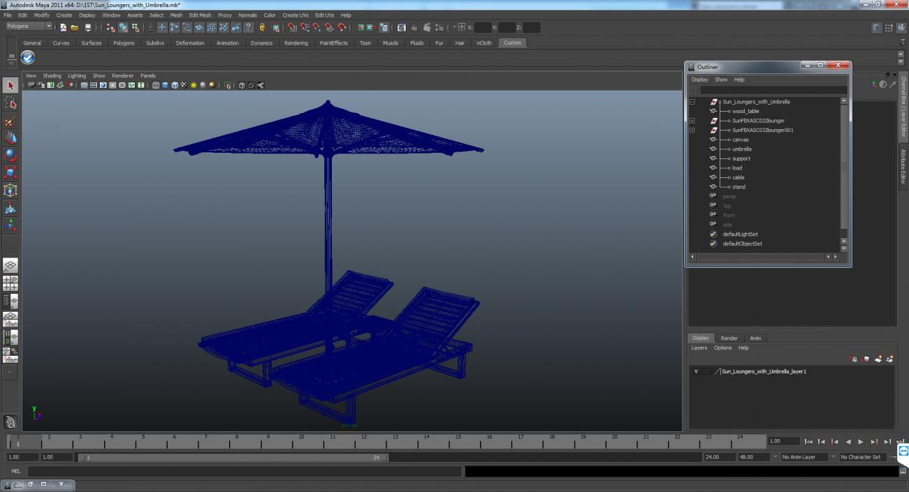 3D Sun Loungers with Umbrella