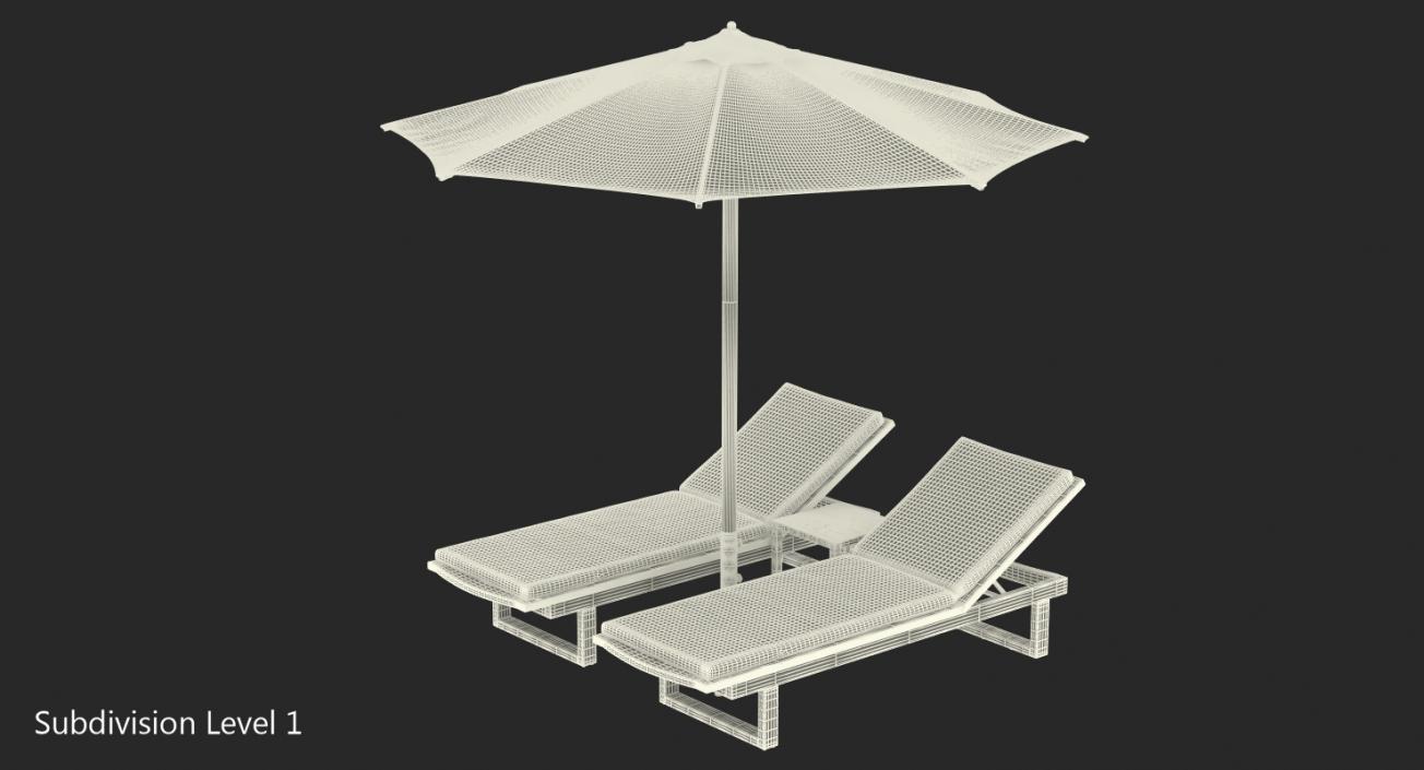 3D Sun Loungers with Umbrella