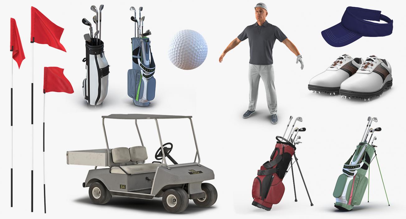 3D Golf Player and Equipment Collection