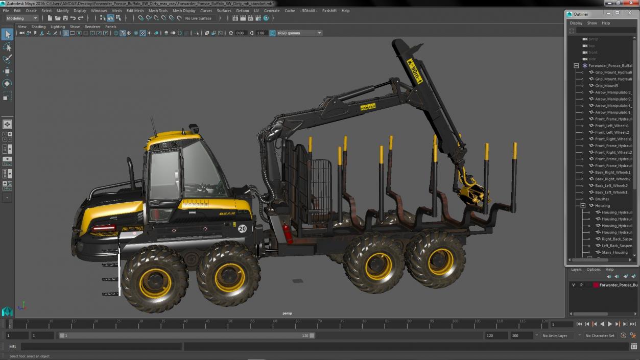 3D Forwarder Ponsse Buffalo 8W Dirty model