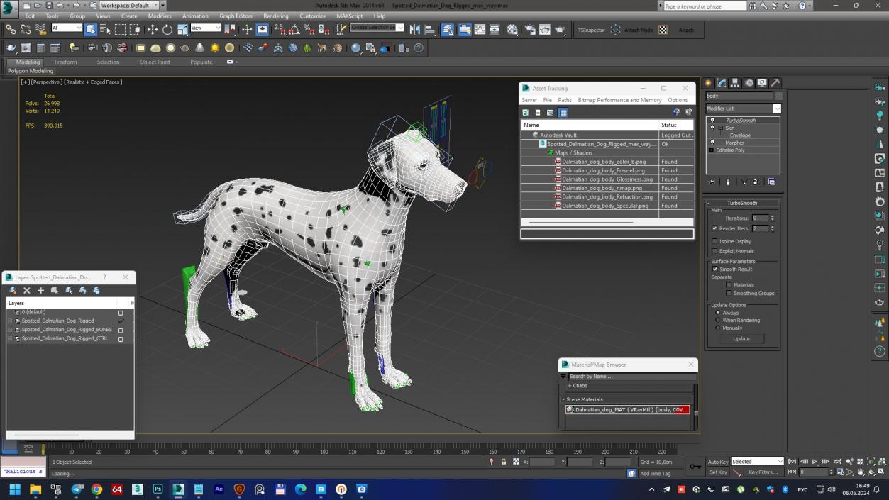 Spotted Dalmatian Dog Rigged for Maya 2 3D model