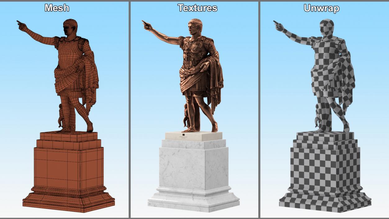 3D model Augustus of Primaporta Roman Replica Statue Bronze