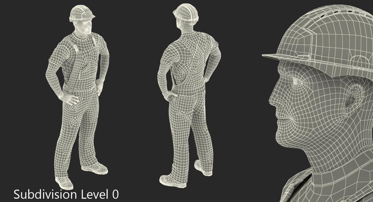 3D Construction Worker with Hardhat Standing Pose