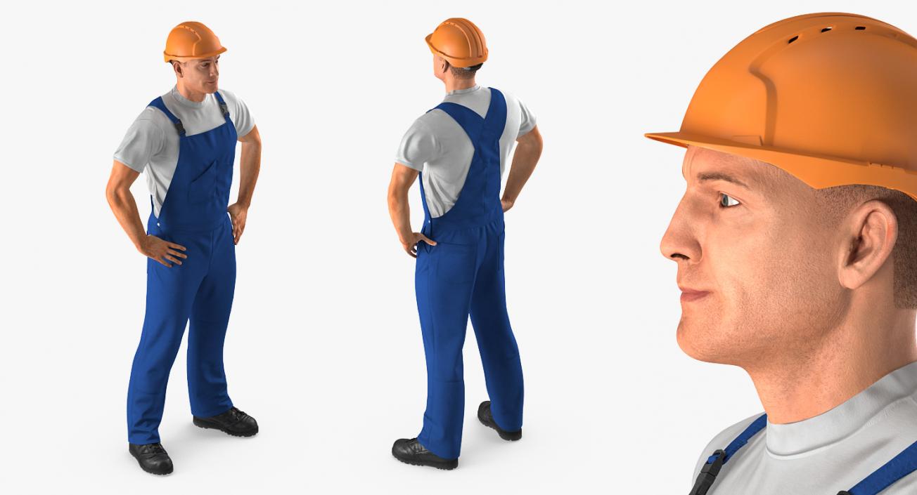 3D Construction Worker with Hardhat Standing Pose