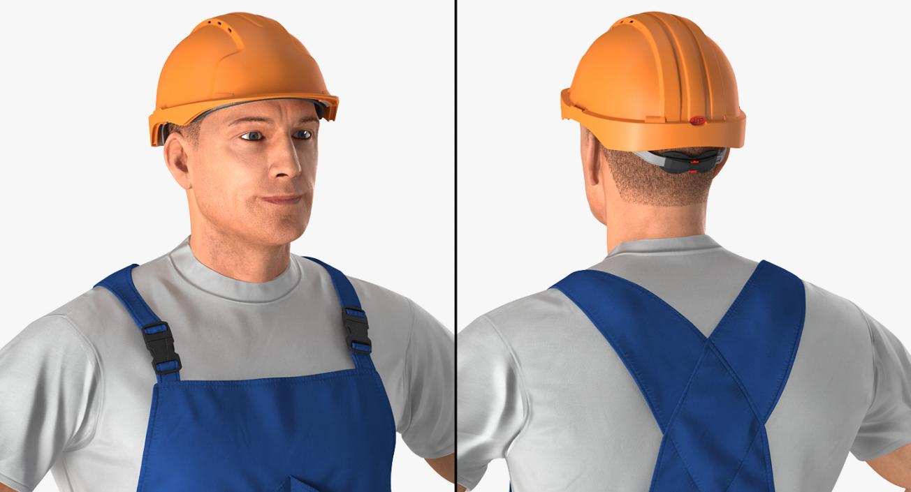 3D Construction Worker with Hardhat Standing Pose