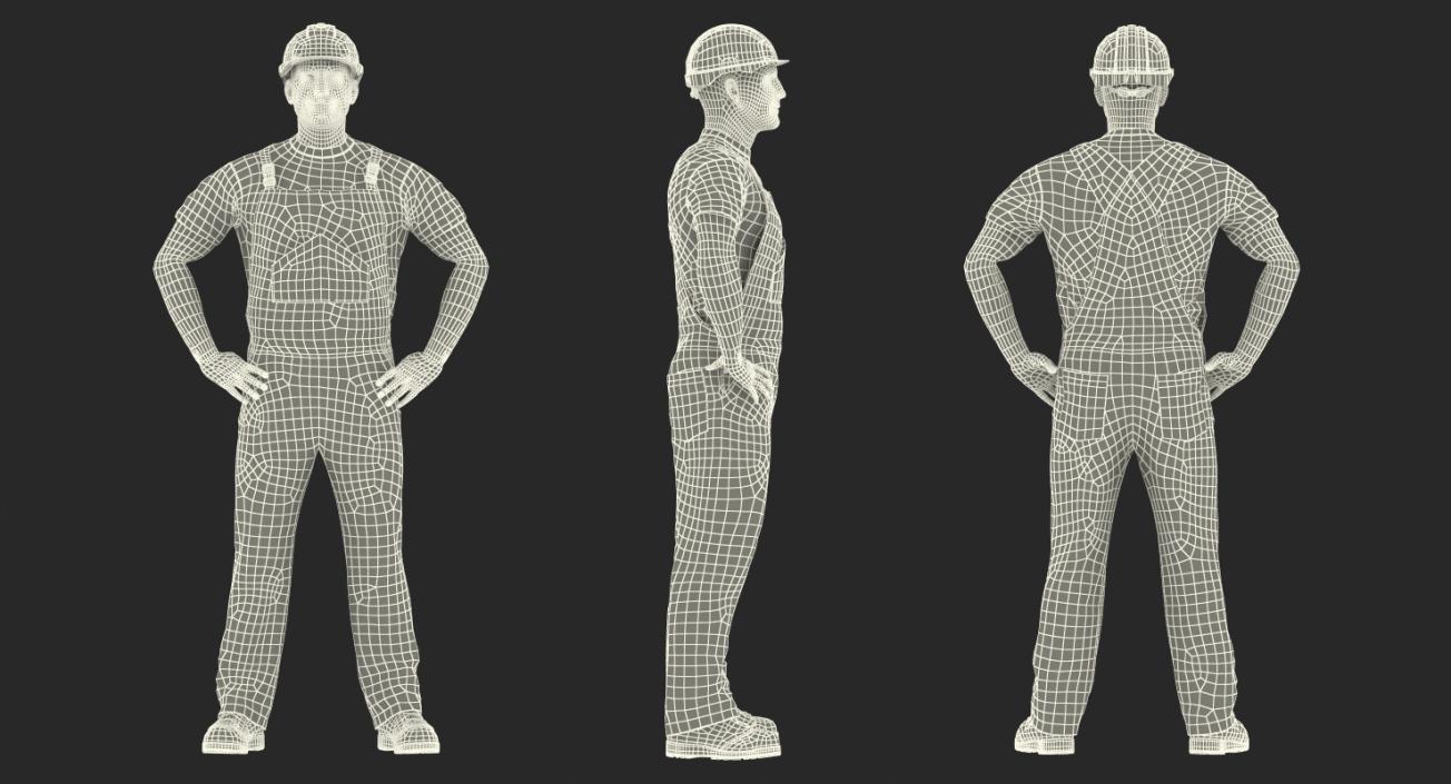 3D Construction Worker with Hardhat Standing Pose