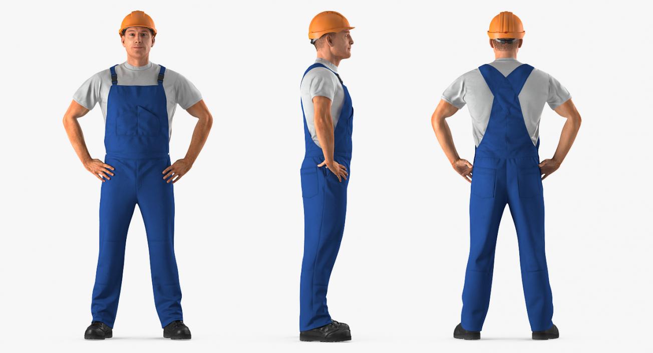 3D Construction Worker with Hardhat Standing Pose