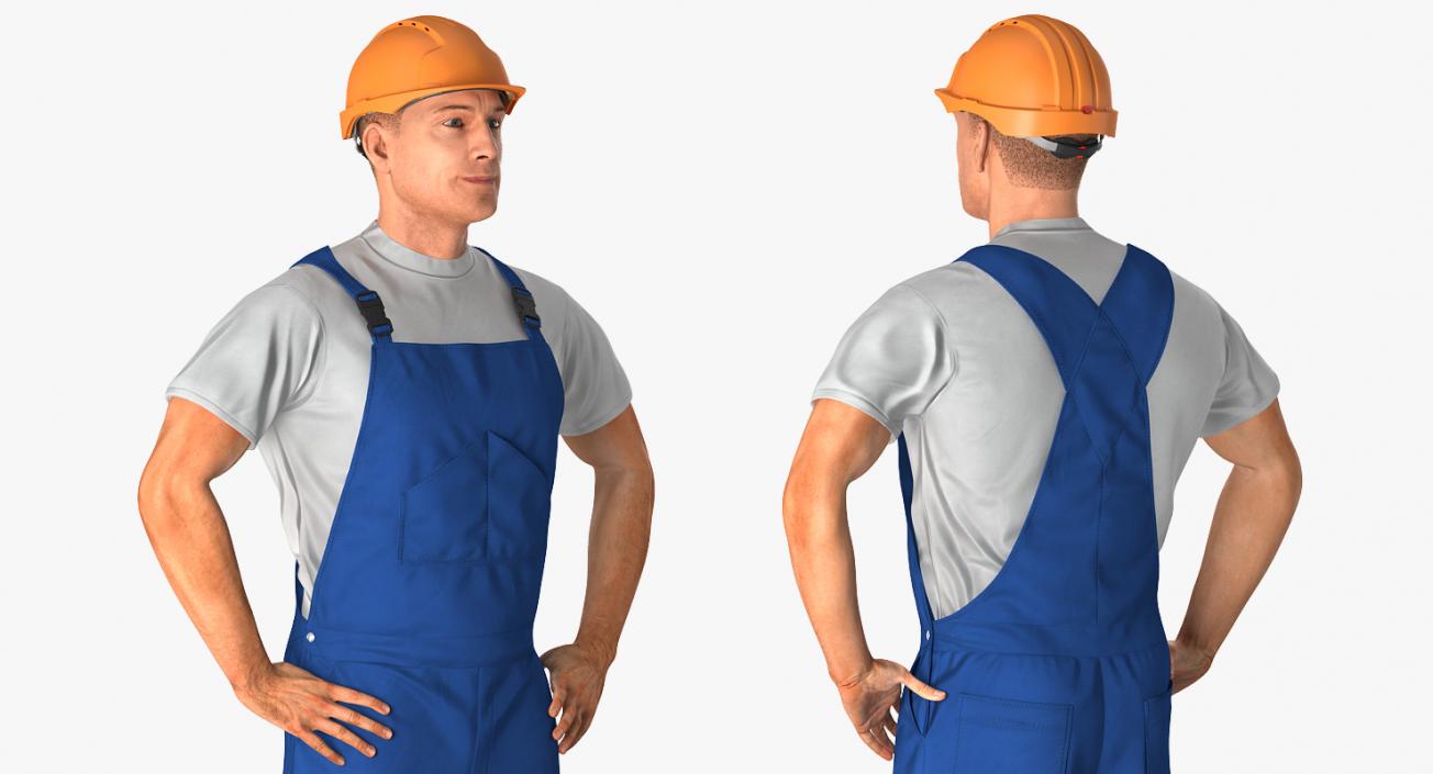 3D Construction Worker with Hardhat Standing Pose