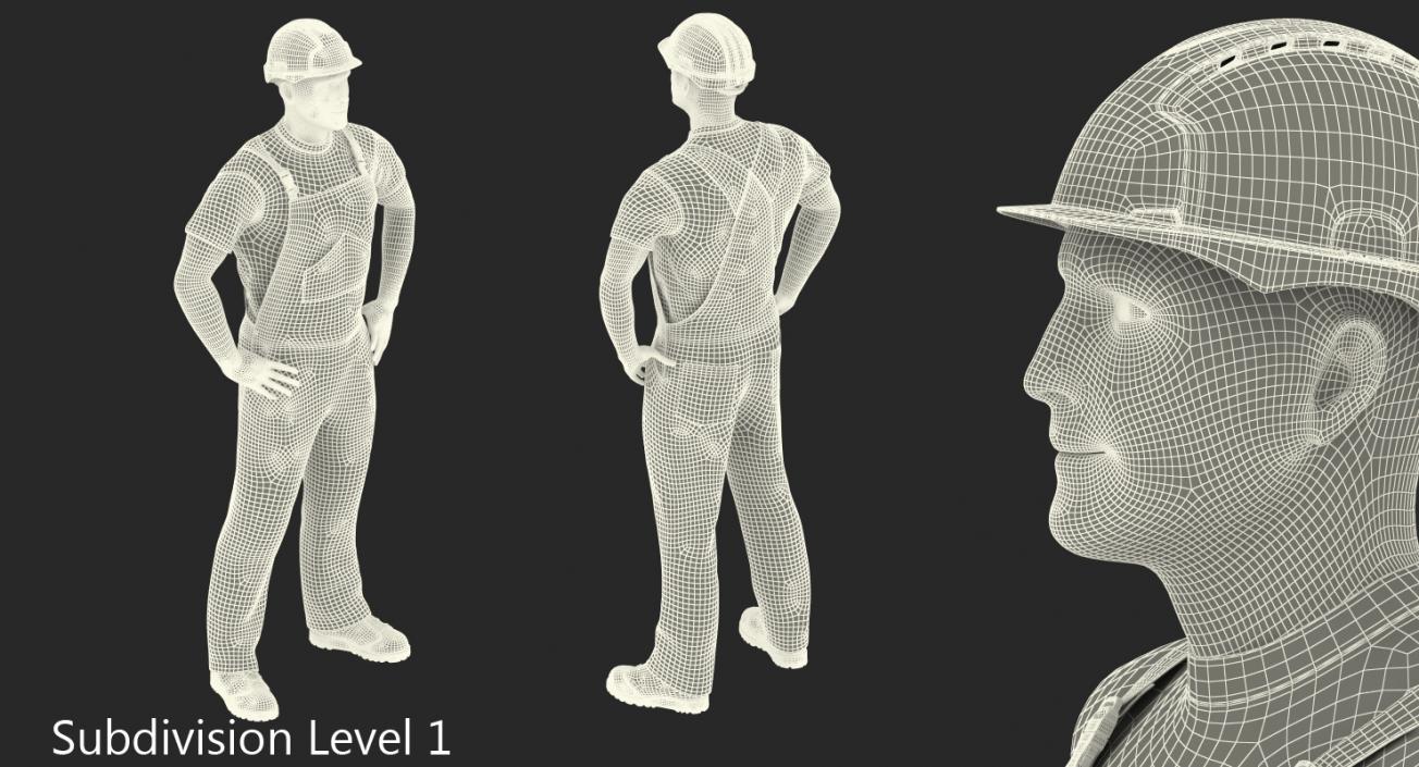 3D Construction Worker with Hardhat Standing Pose