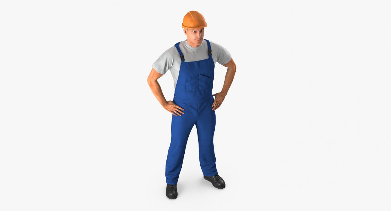 3D Construction Worker with Hardhat Standing Pose