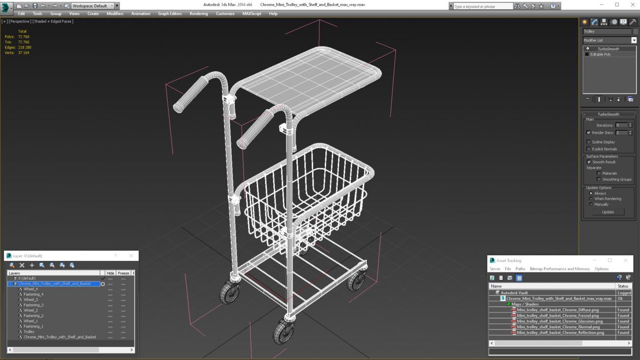 3D Chrome Mini Trolley with Shelf and Basket