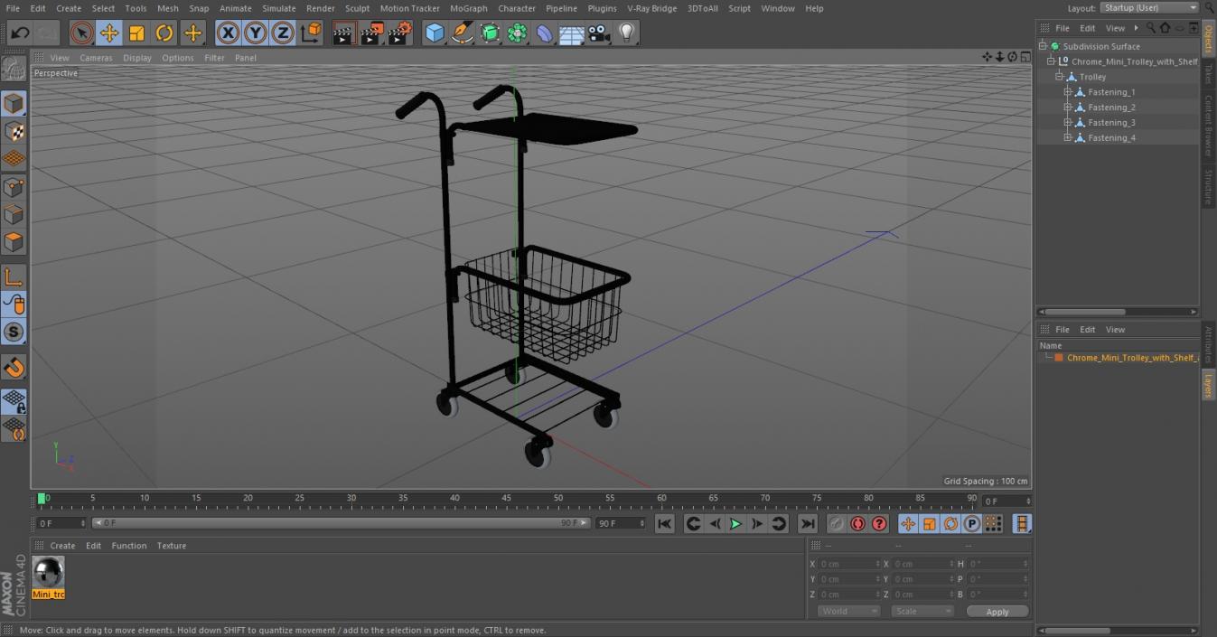 3D Chrome Mini Trolley with Shelf and Basket