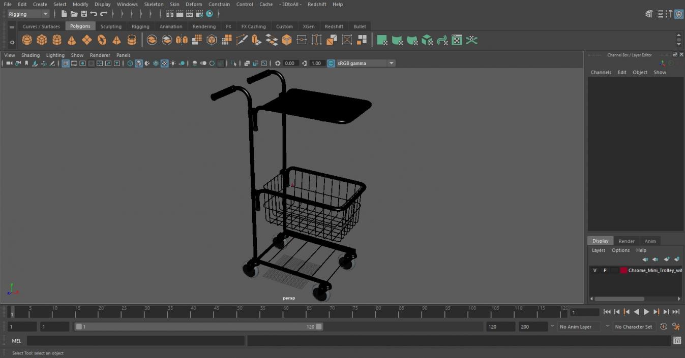 3D Chrome Mini Trolley with Shelf and Basket