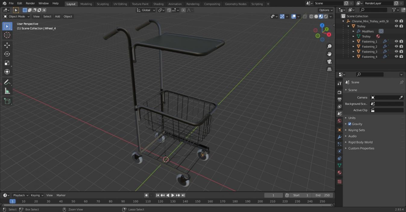 3D Chrome Mini Trolley with Shelf and Basket