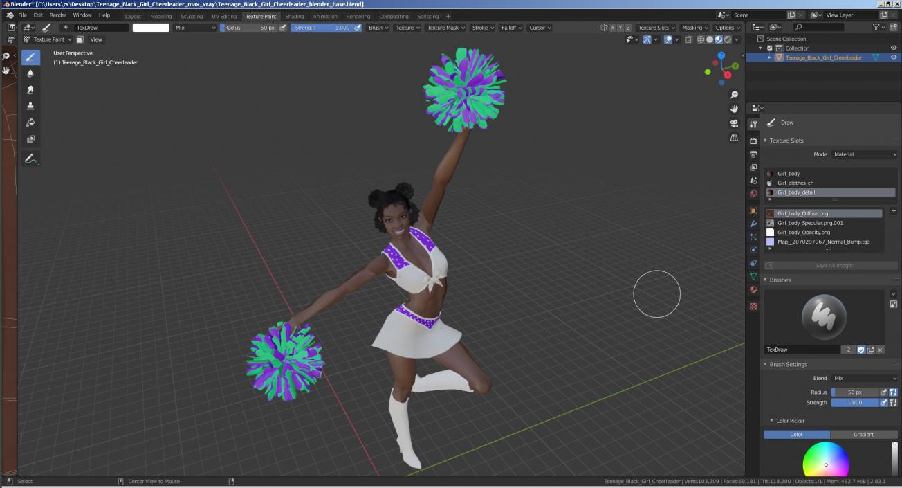 Young Black Woman Cheerleader 3D model