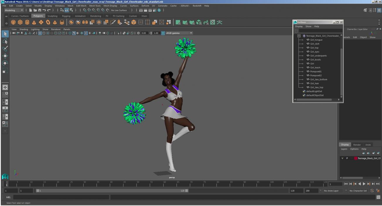 Young Black Woman Cheerleader 3D model