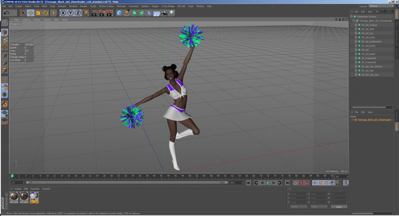 Young Black Woman Cheerleader 3D model