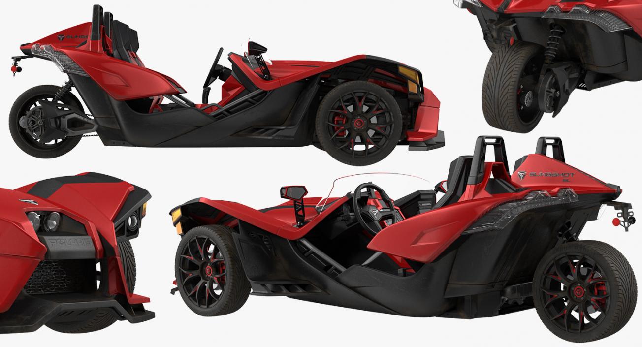 Polaris Slingshot Trike Red Rigged 3D model