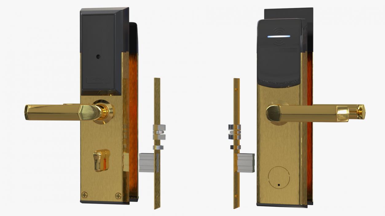 3D Electronic Hotel Door Lock System Gold model