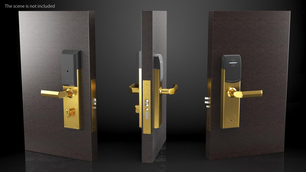 3D Electronic Hotel Door Lock System Gold model