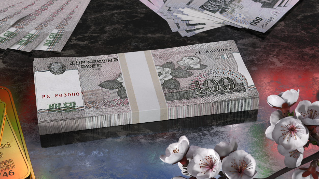 North Korea 100 Won Banknotes Pack 3D model