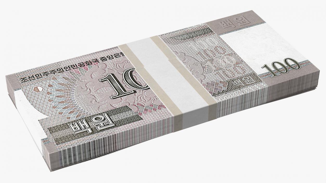 North Korea 100 Won Banknotes Pack 3D model