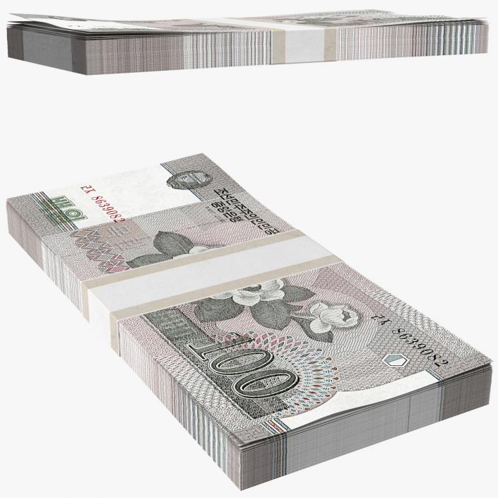 North Korea 100 Won Banknotes Pack 3D model