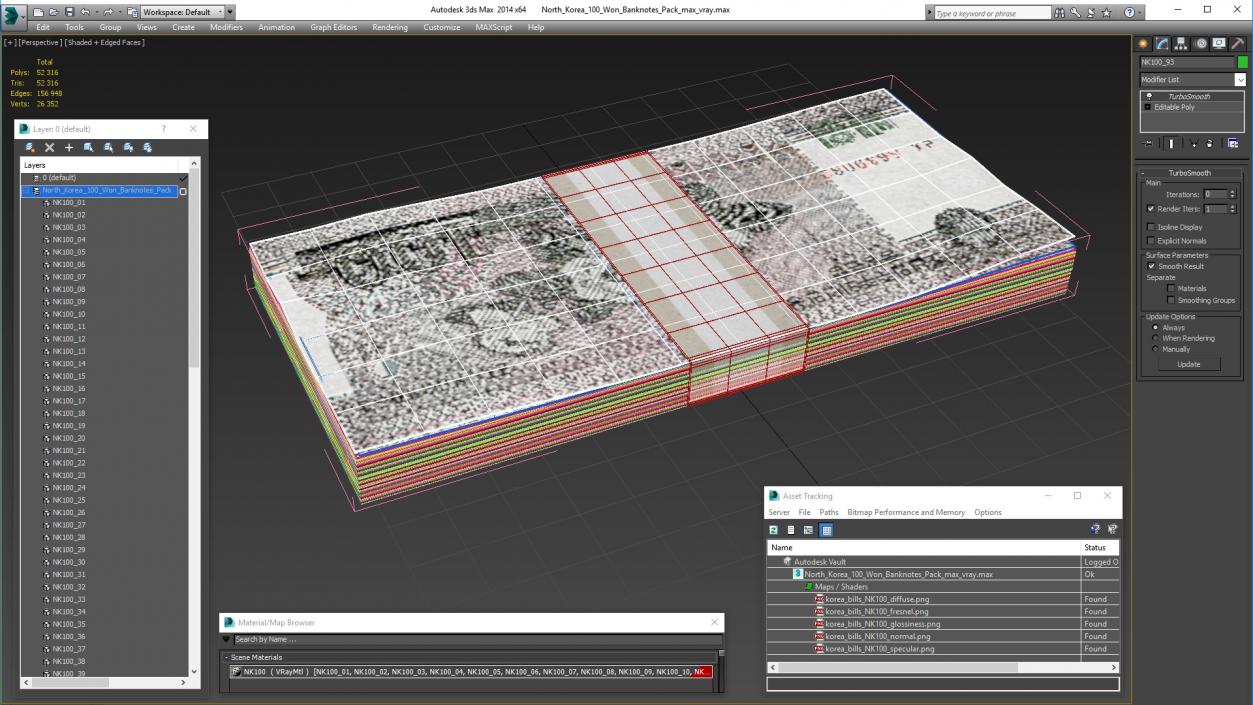 North Korea 100 Won Banknotes Pack 3D model