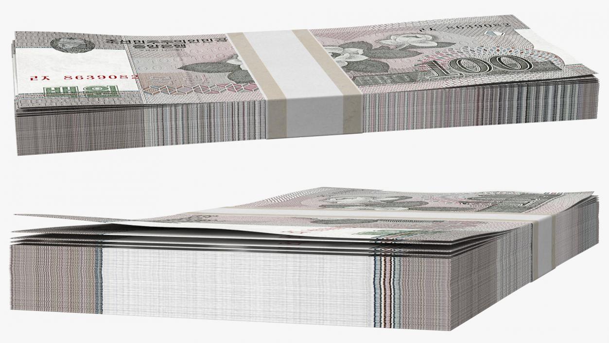 North Korea 100 Won Banknotes Pack 3D model