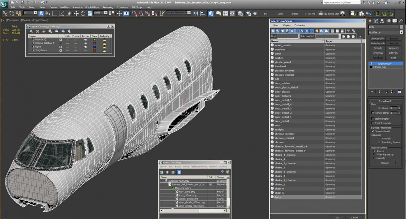 Business Jet Interior with Cockpit 3D model