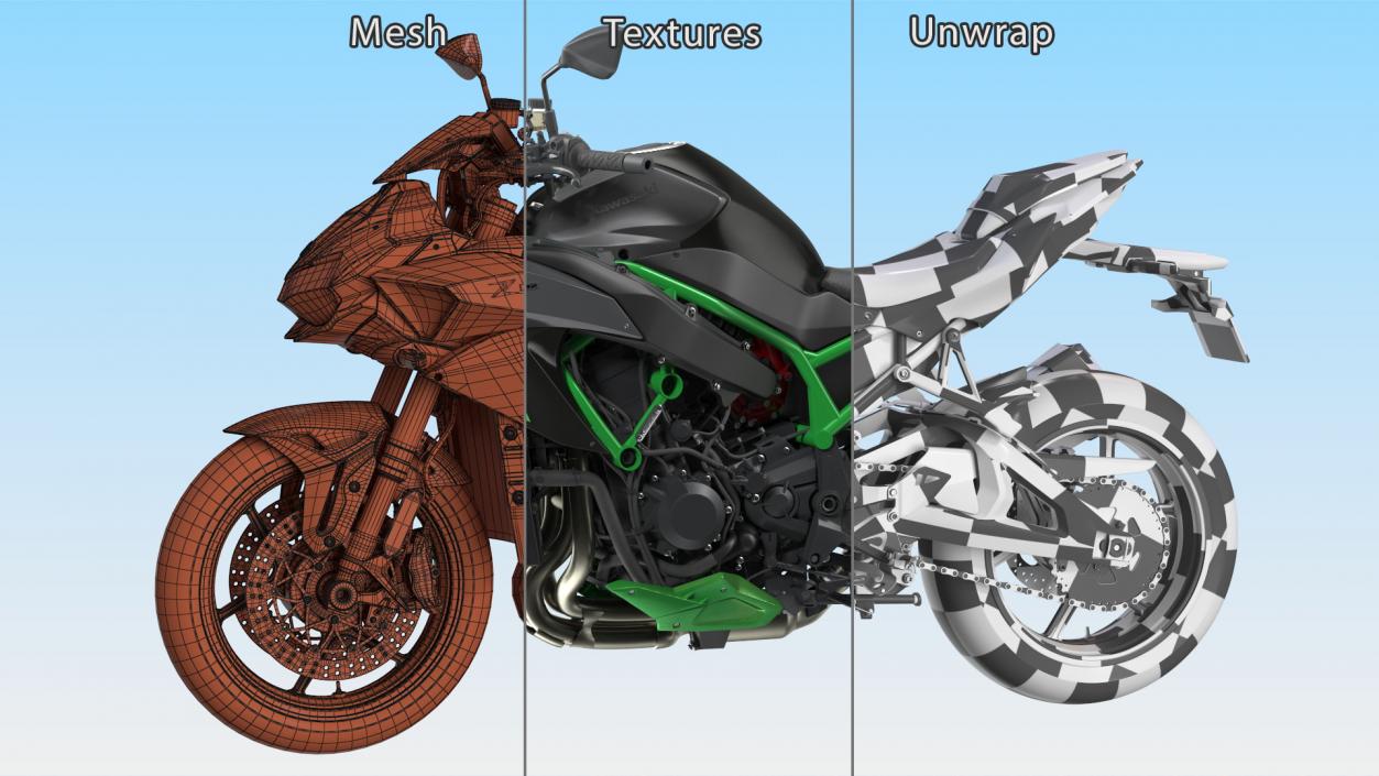 3D model Kawasaki Z H2 2023 Motorbike Rigged