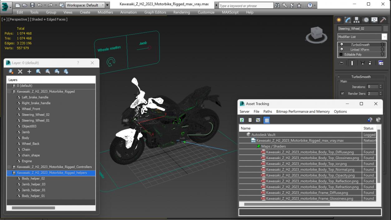 3D model Kawasaki Z H2 2023 Motorbike Rigged