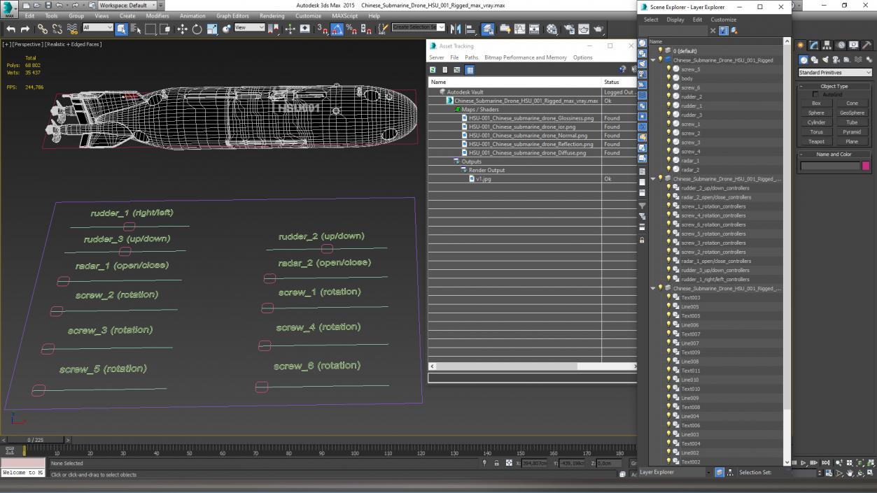 Chinese Submarine Drone HSU 001 Rigged for Maya 3D