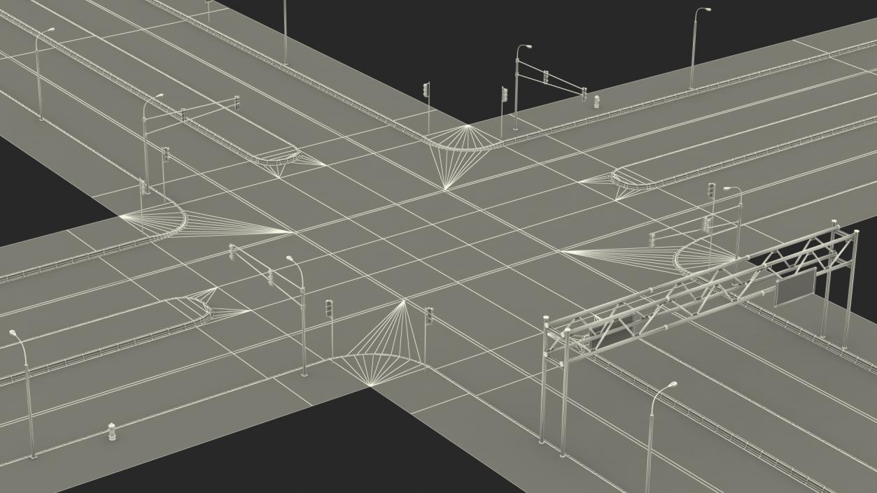 Connectable Highway Road Elements 4 Lanes Intersection 3D model