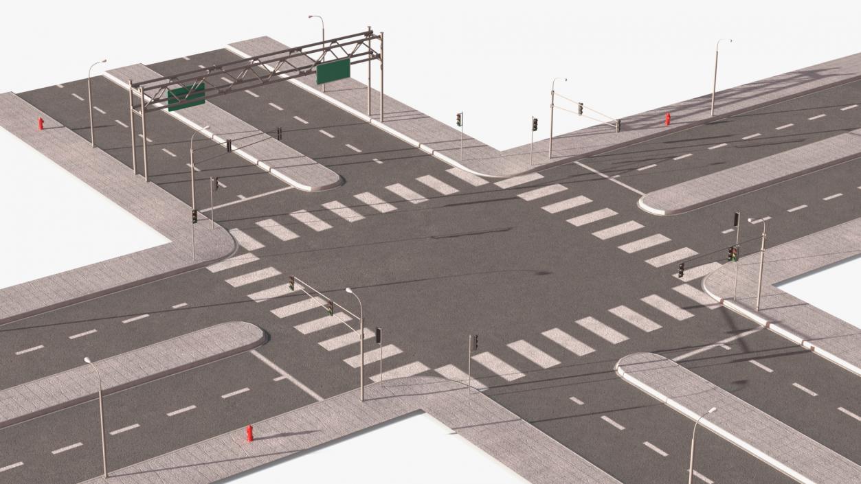 Connectable Highway Road Elements 4 Lanes Intersection 3D model