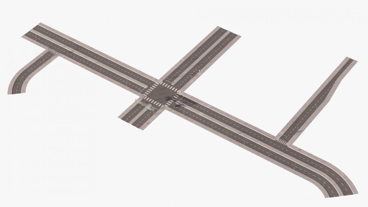 Connectable Highway Road Elements 4 Lanes Intersection 3D model