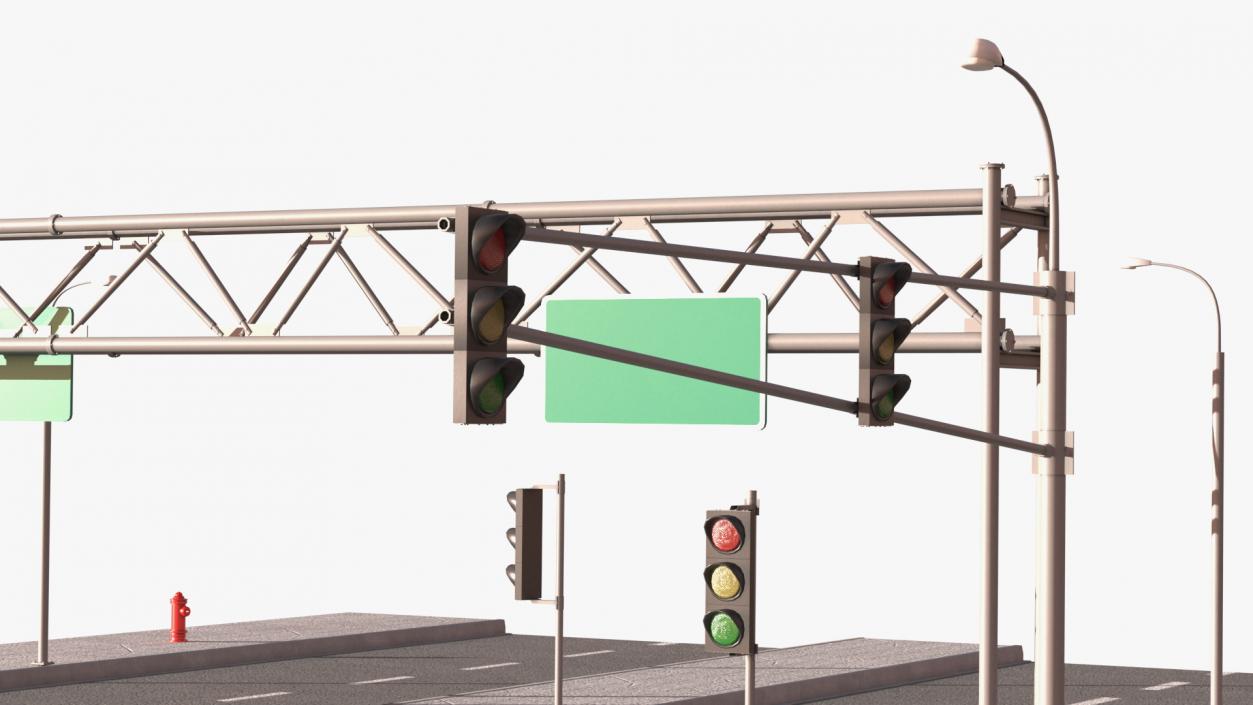 Connectable Highway Road Elements 4 Lanes Intersection 3D model